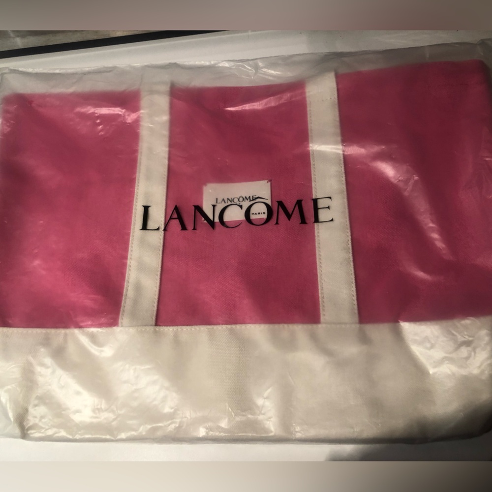 NEW In package Lancôme Pink and White Canvas Tote Bag
